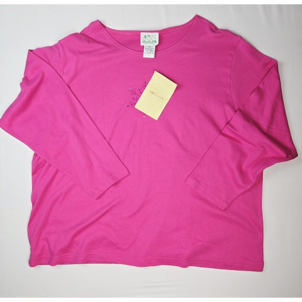 NWT Womens Quacker Factory shirt sz 3X pink rhinestone snowflake